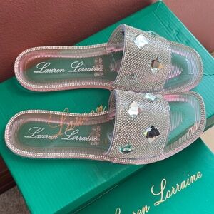 Lauren Lorraine Sparkling Pink and Silver Slide Sandals